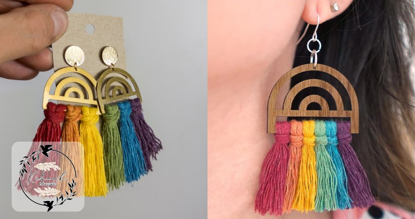 گوشواره مکرومه چوبی